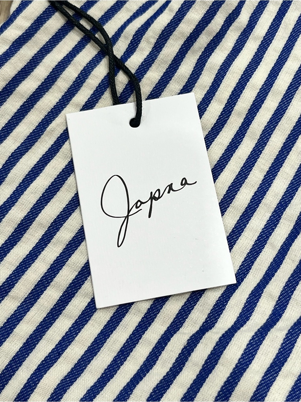 Japna Cotton Blend Cobalt Blue & Cream Striped Tie-Front Peplum Blouse NWT Small - Picture 7 of 8